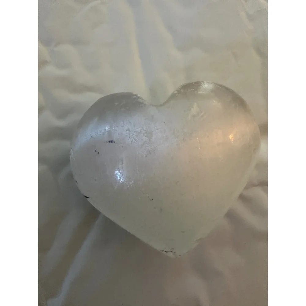 Selenite Crystal Heart White Excellent Polished Palm Stone Decor